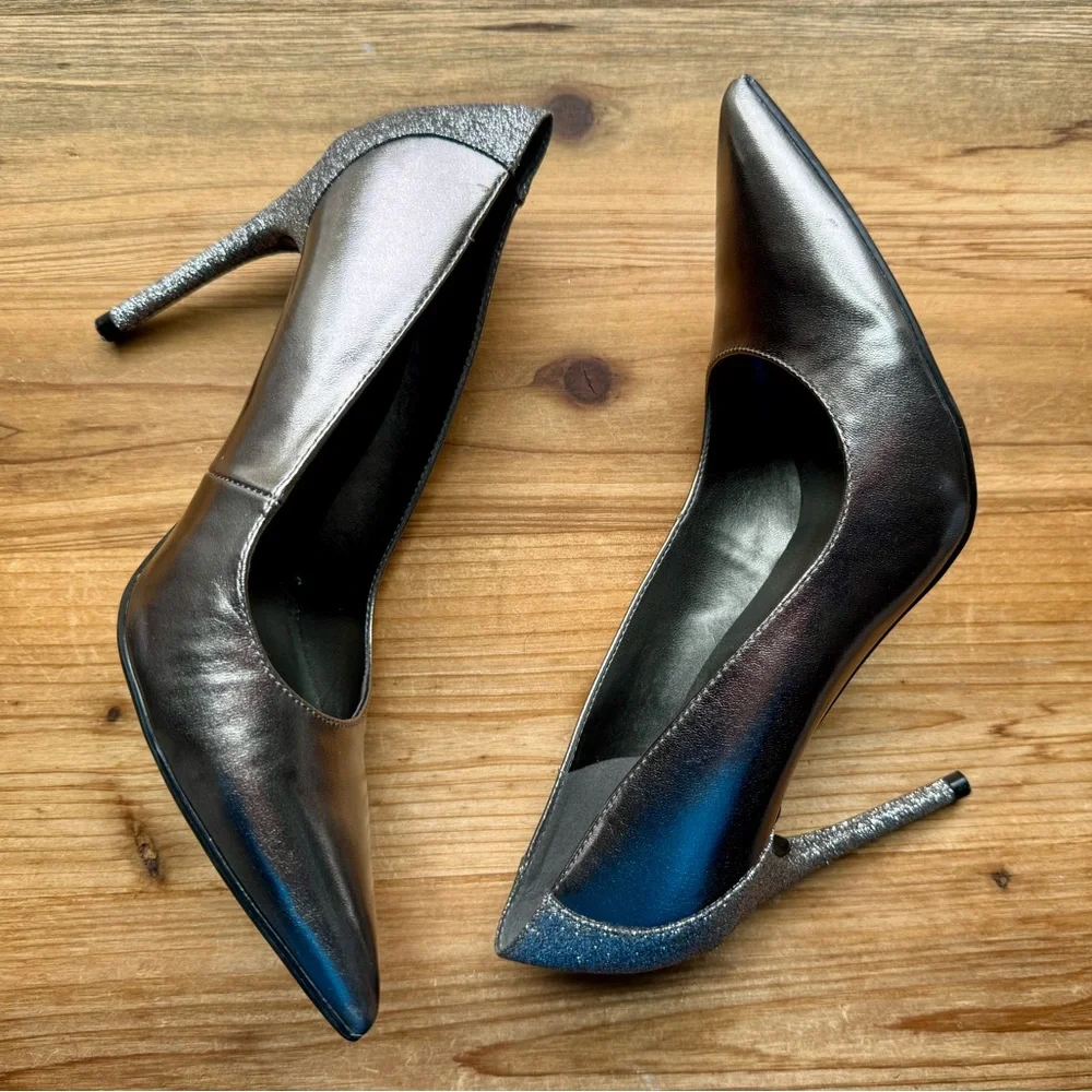 Marc Fisher Silver Glitter Heels Shoes 6.5 - Picture 2 of 8